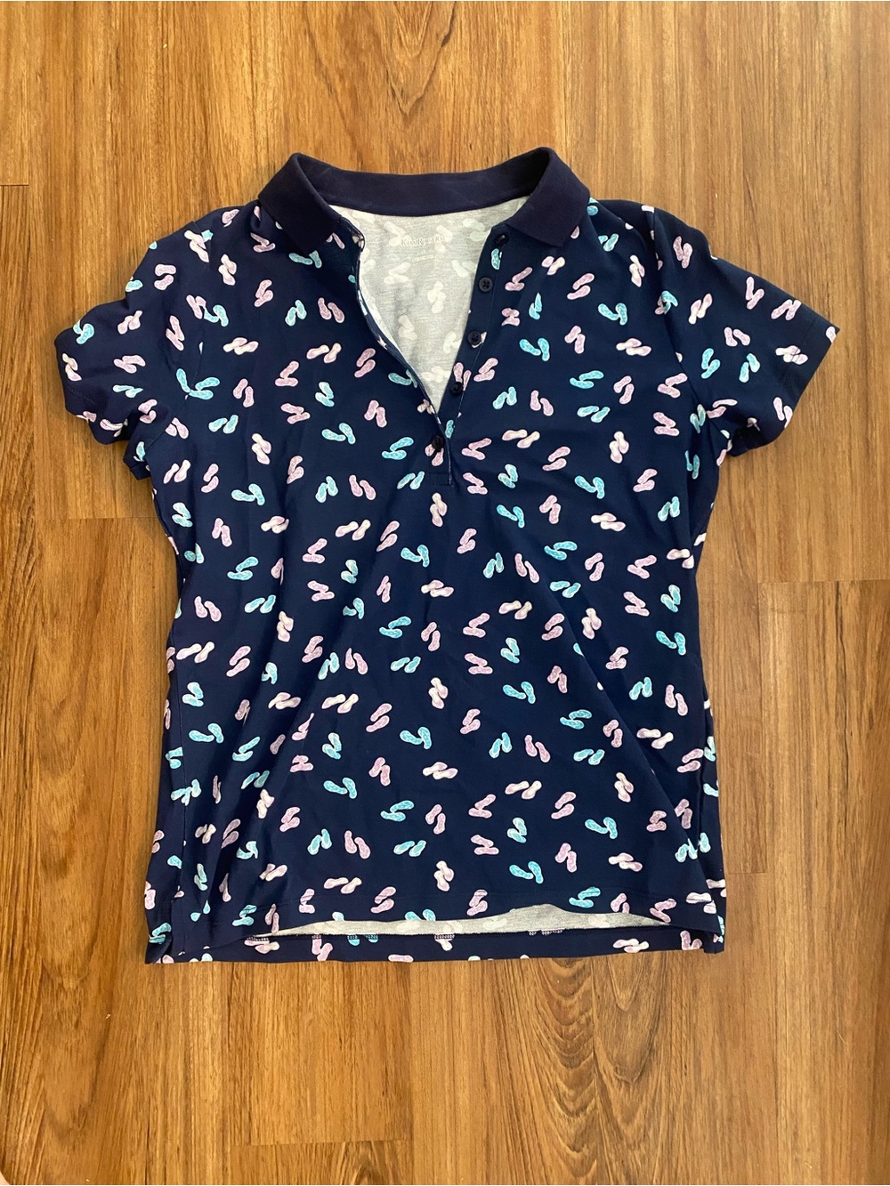 Kim Rogers Navy Polo with Pink and Teal Flip-Flop Motif